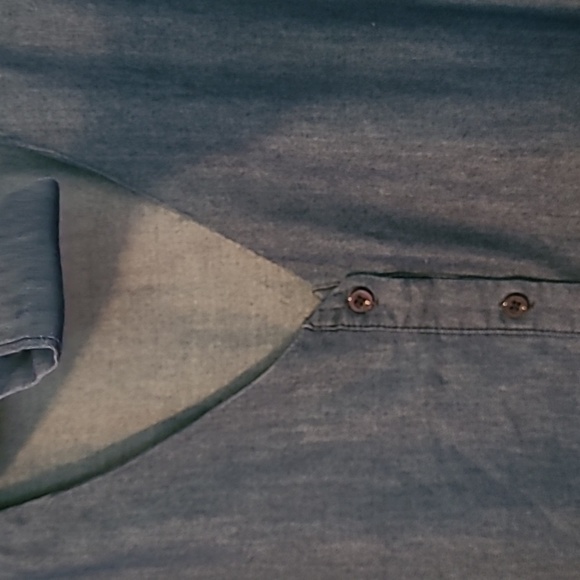 Ashley Stewart Blue Chambray V-neck Bow Tie Button-up Peplum Blouse Top Wmns 18 - Picture 4 of 13